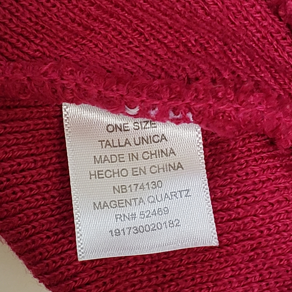 Magenta Pompom Ribbed Beanie Hat - Picture 3 of 3